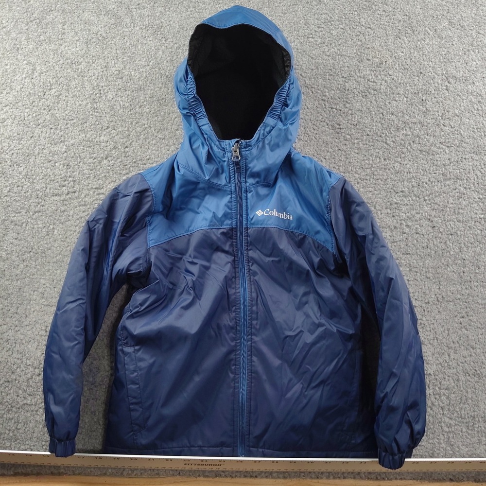 Columbia Jacket Boys 6-7yrs Fleece Lined Hooded Two Tone Blue EUC